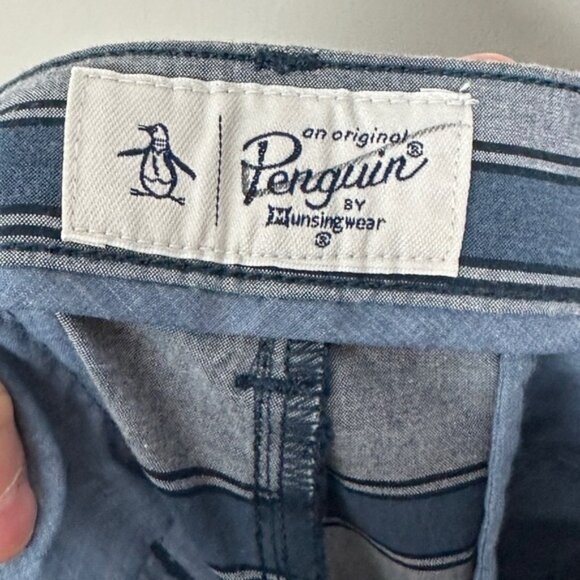 NWT Original Penguin 8inch Striped Chino Shorts Slim Fit Stretch Blue Size 33 Be - Picture 6 of 14